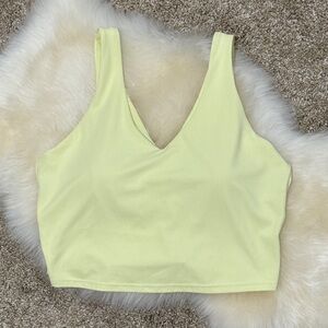 All in Motion Women’s Flex Light Yellow Ribbed V-Neck Crop Sports Bra Tank Sz L